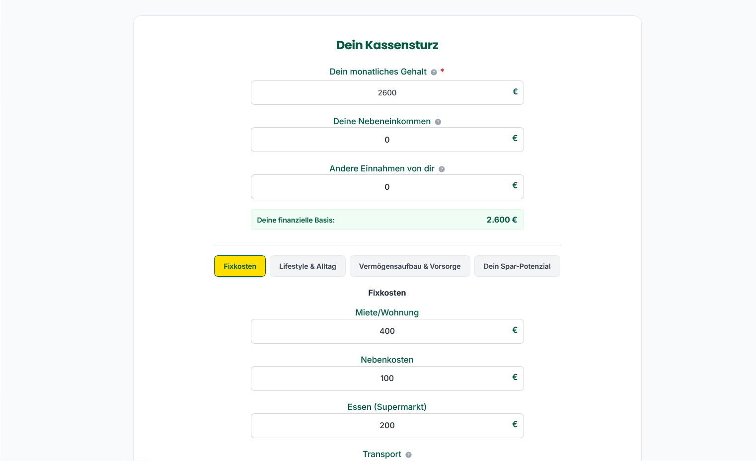 Kassensturz – Einnahmen & Ausgaben